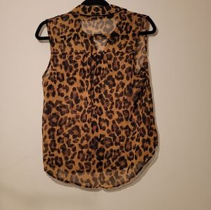 Sheer Leopard Print Sleeveless Button  Down Blouse ~ Medium
